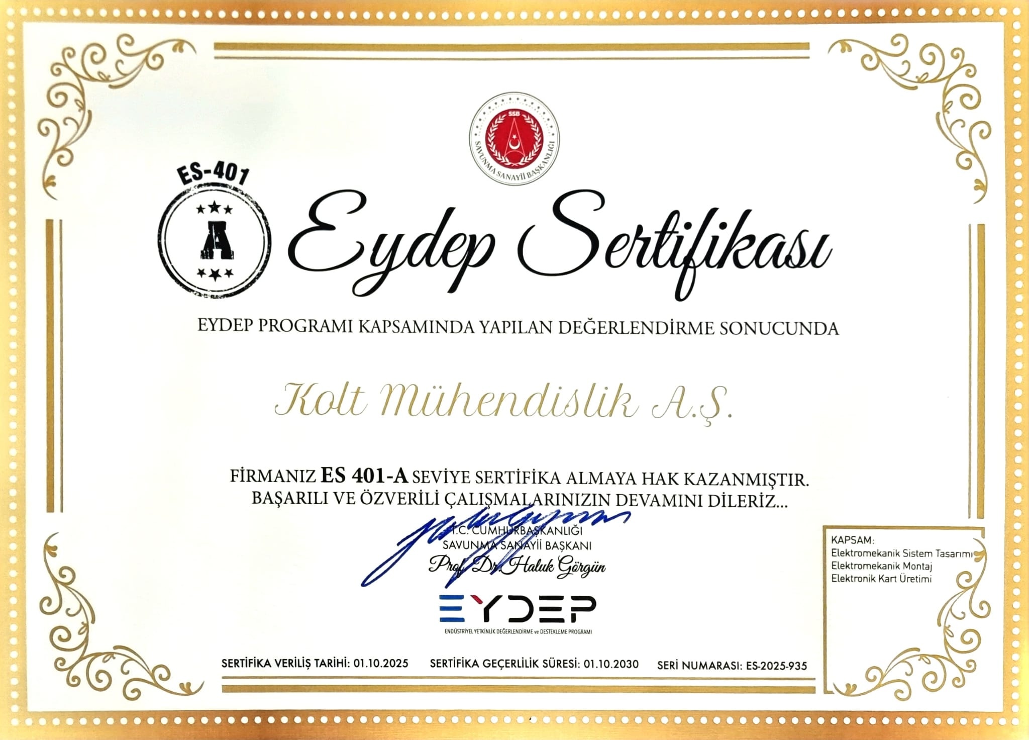 EYDEP Sertifikası
