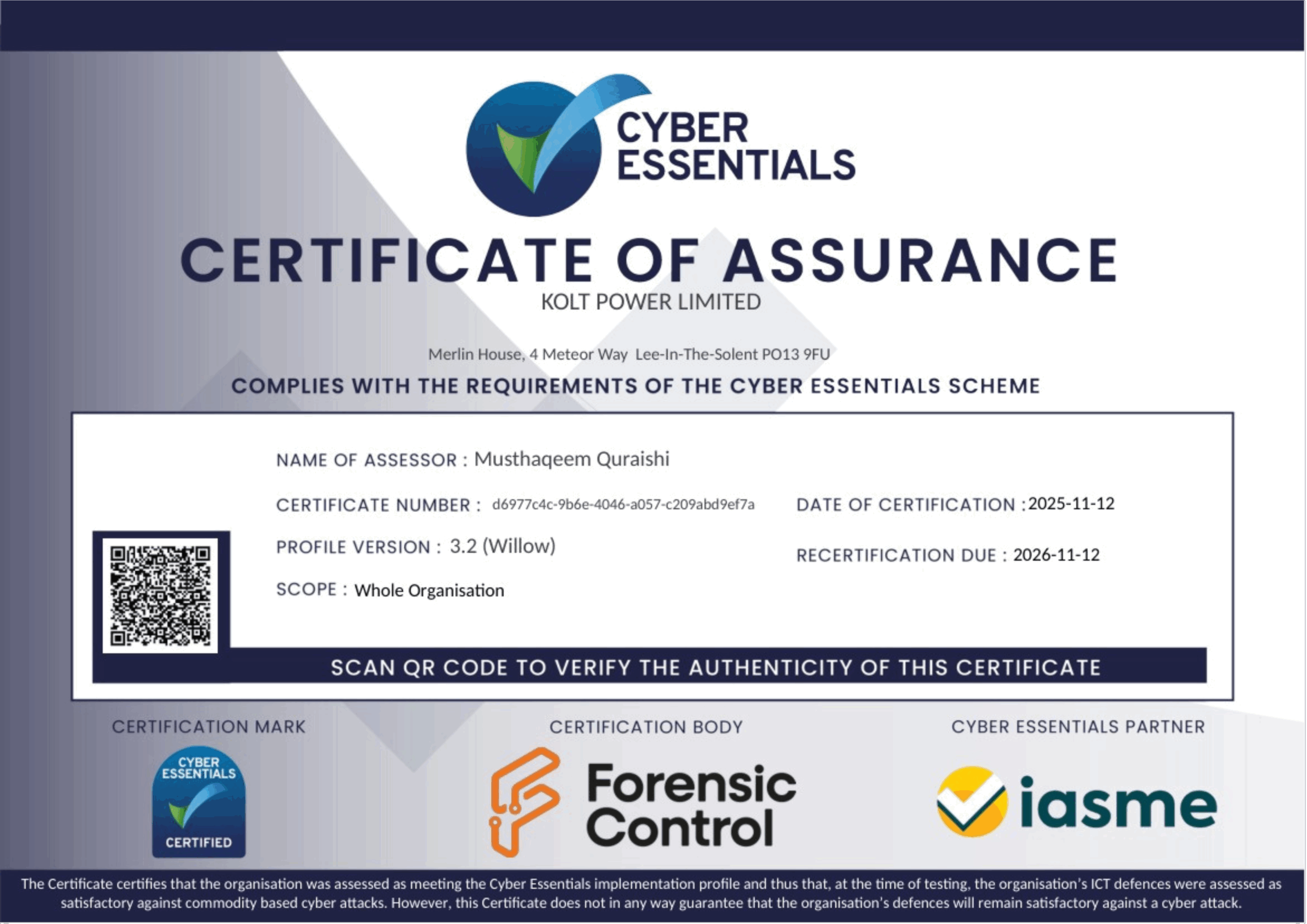 Cyber Essentials Certificate